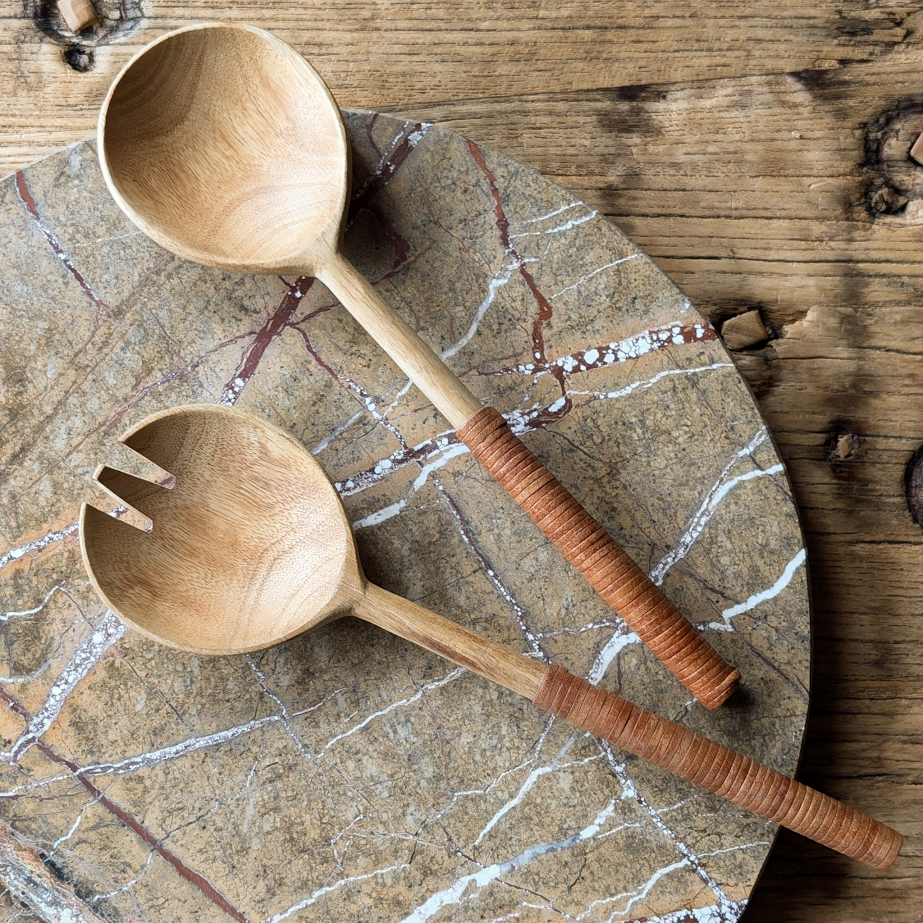 Leather Handle Salad Servers
