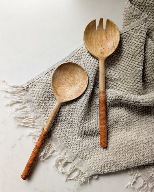 Leather Handle Salad Servers