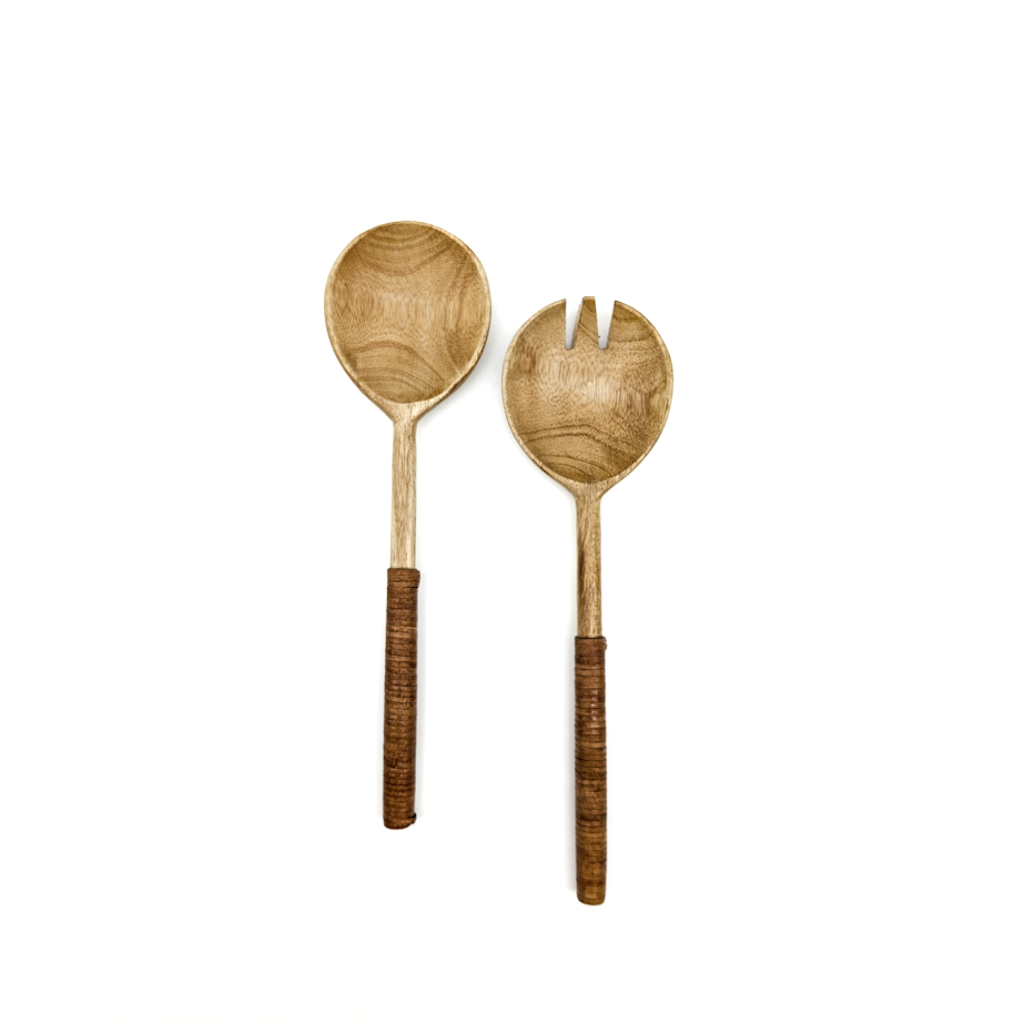 Leather Handle Salad Servers